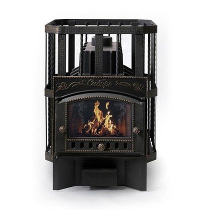 Печь для бани НМК Сибирь «Сибирь-32» каминная дверца кованная сетка, чугун в Сыктывкаре