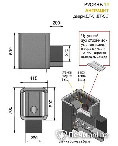 Печь для бани Везувий Русичъ Антрацит 12 (ДТ-3С) в Сыктывкаре
